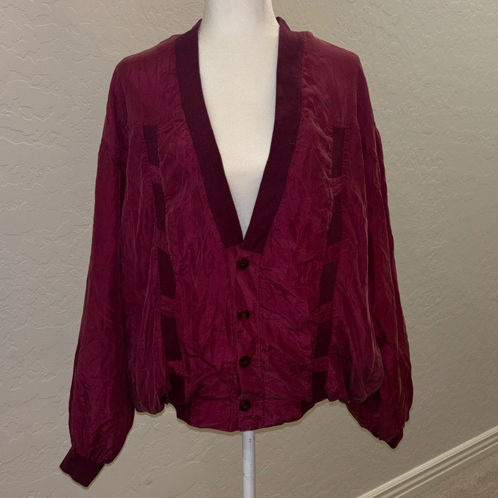 90s Vintage Pierre Cardin Silk Burgundy Cardigan
